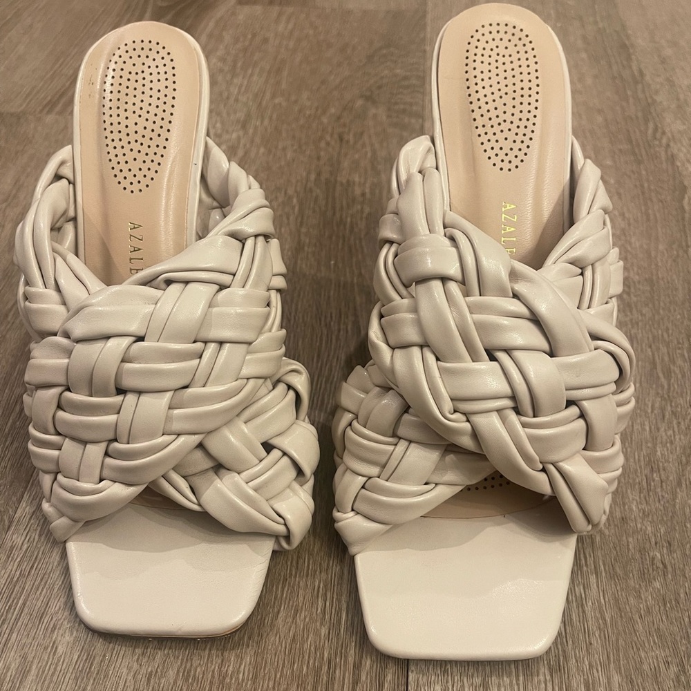 AKIRA Cream Woven Heels